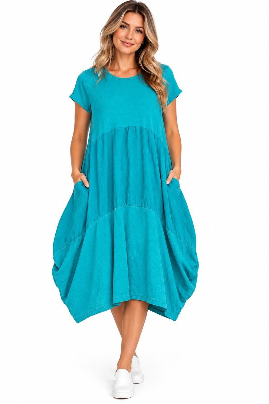 Liabella Womens Turquoise Blue Lagenlook Boho Asymmetrical Midi Dress Size Large